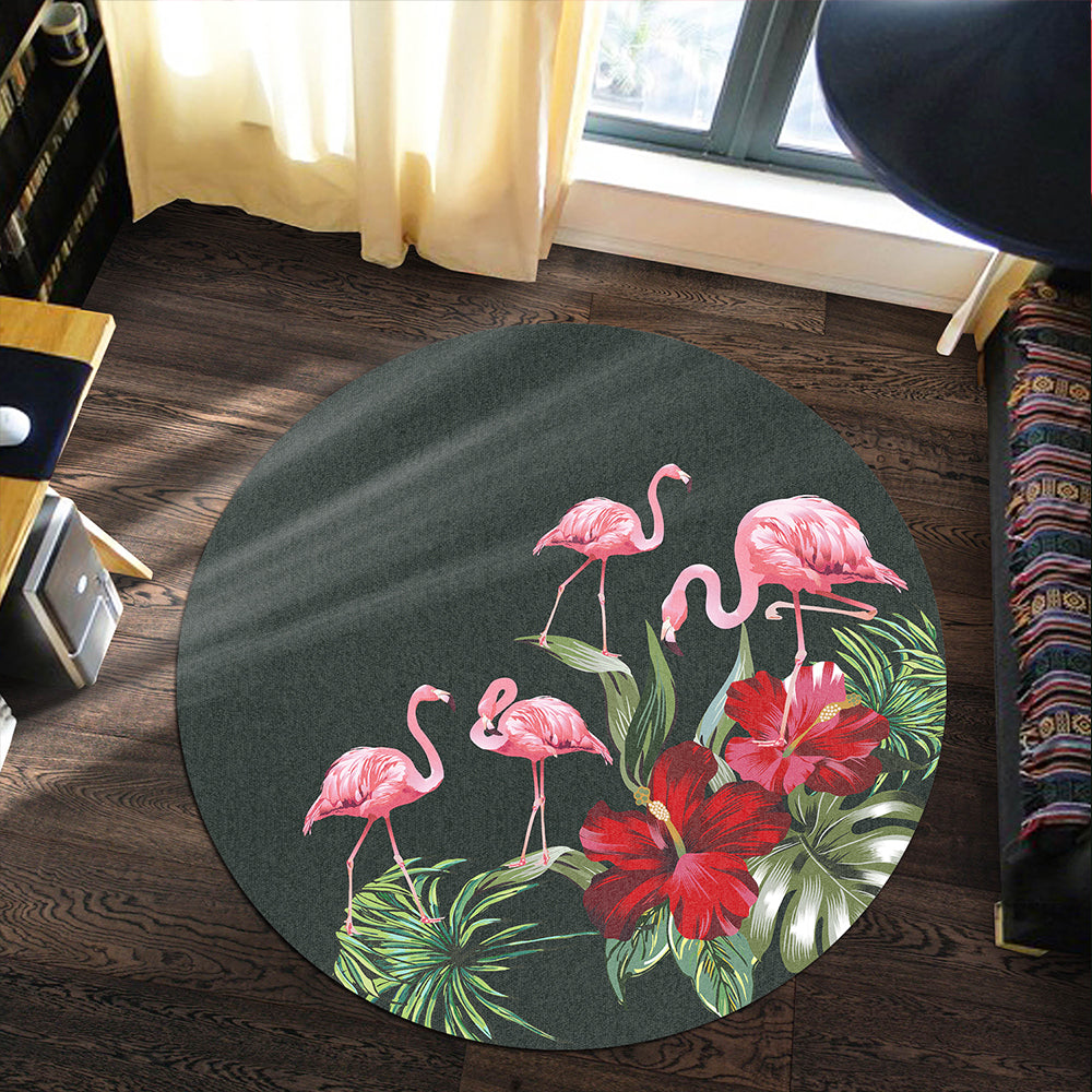 Hawaii Round Rug Hibiscus Flamingo