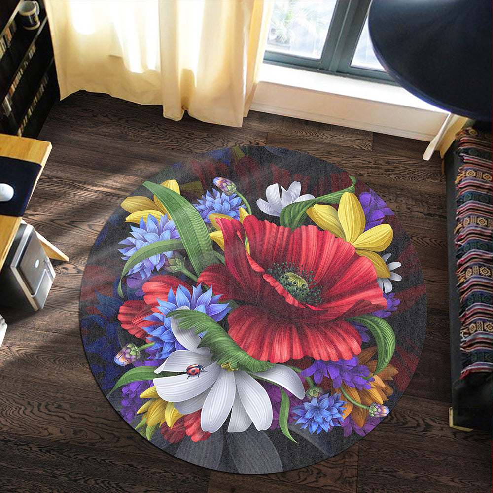 Hawaii Round Rug Hibiscus Flower Beautiful