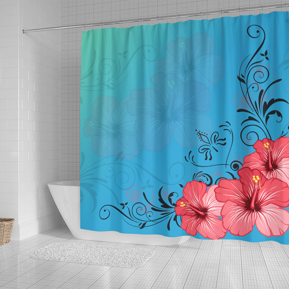 Hawaii Shower Curtain Hibiscus Flower Red