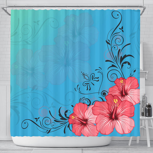 Hawaii Shower Curtain Hibiscus Flower Red