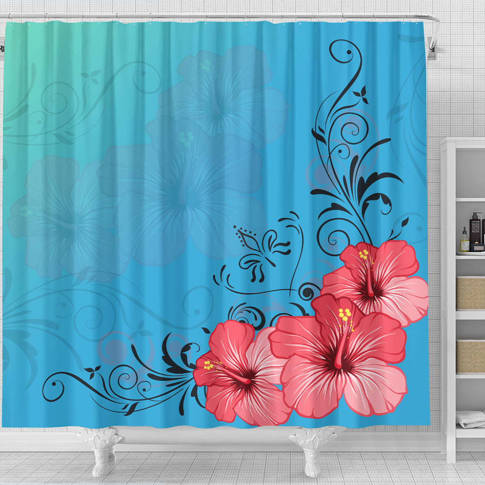 Hawaii Shower Curtain Hibiscus Flower Red
