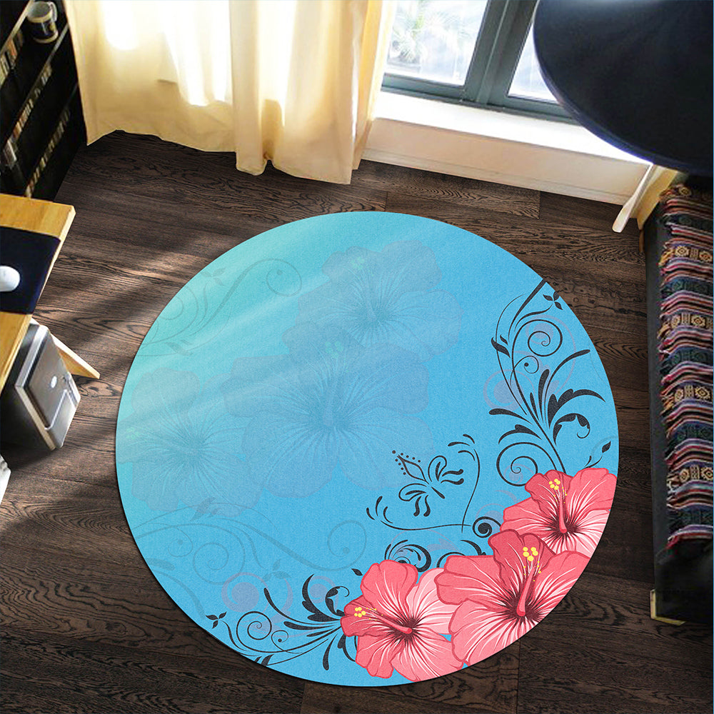 Hawaii Round Rug Hibiscus Flower Red
