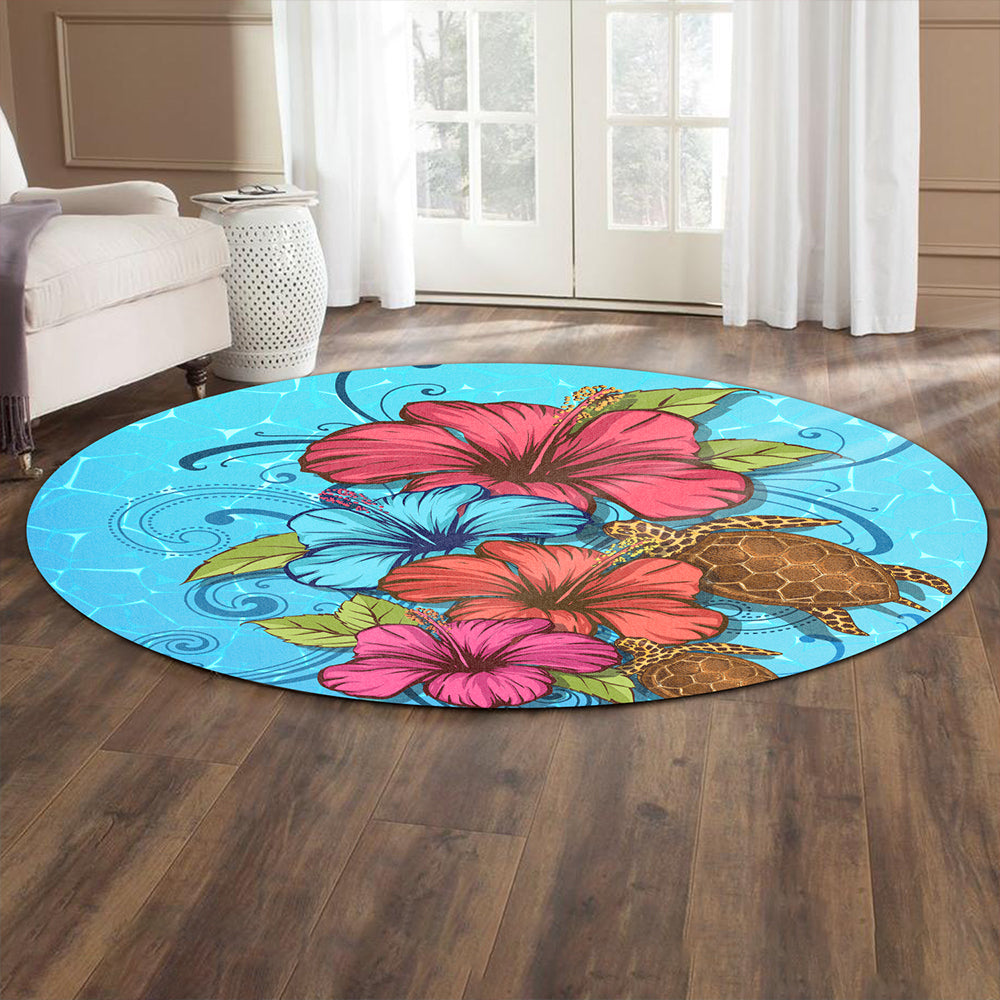Hawaii Round Rug Hibiscus Flower Soulful