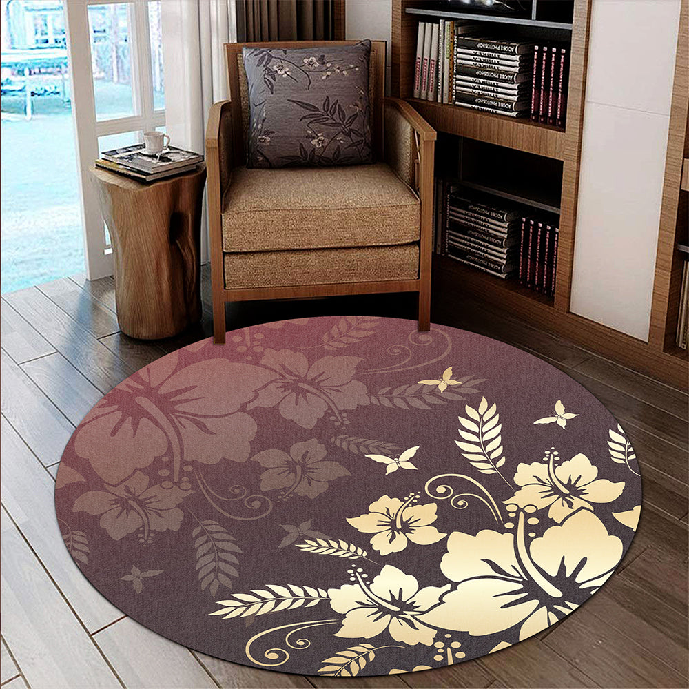 Hawaii Round Rug Hibiscus Golden Royal