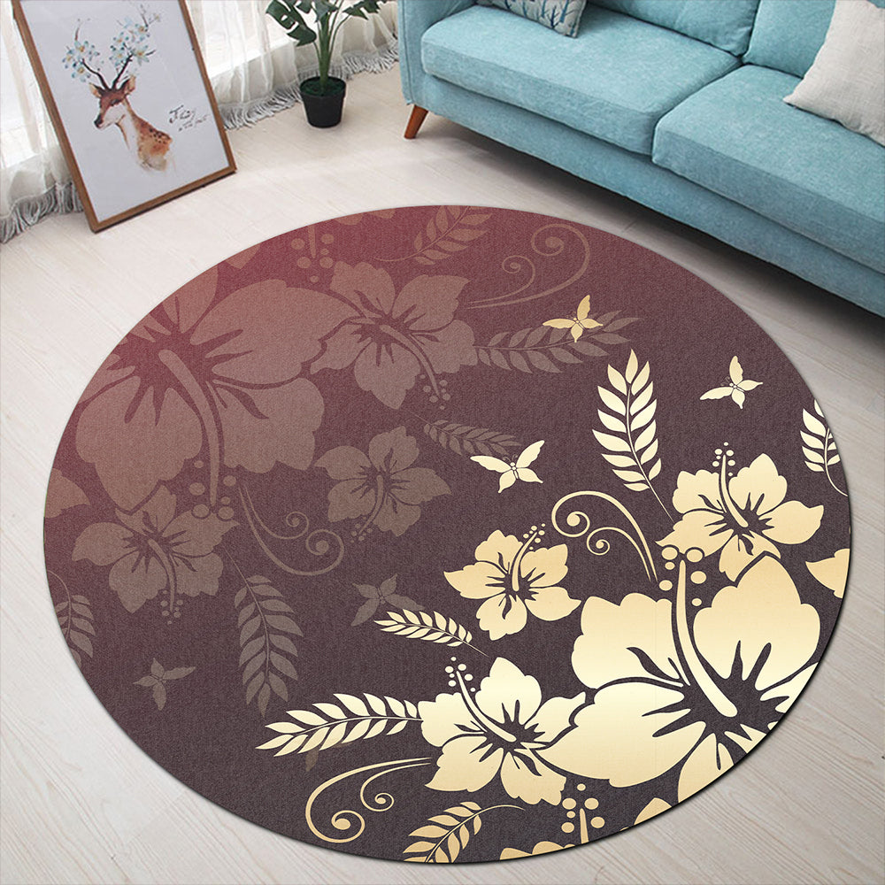 Hawaii Round Rug Hibiscus Golden Royal
