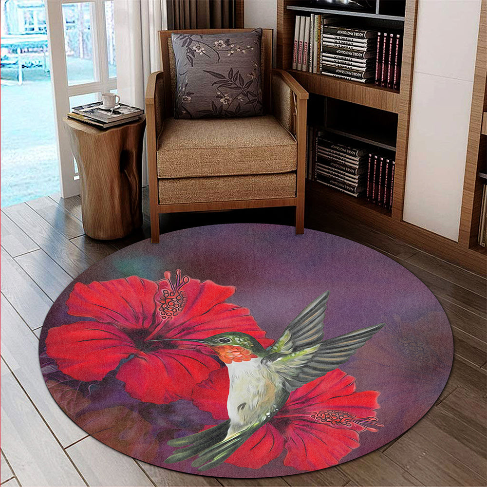 Hawaii Round Rug Hibiscus Hummingbird