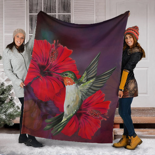 Hawaii Premium Blanket Hibiscus Hummingbird