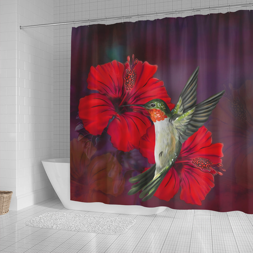 Hawaii Shower Curtain Hibiscus Hummingbird