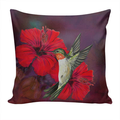 Hawaii Pillow Cover Hibiscus Hummingbird