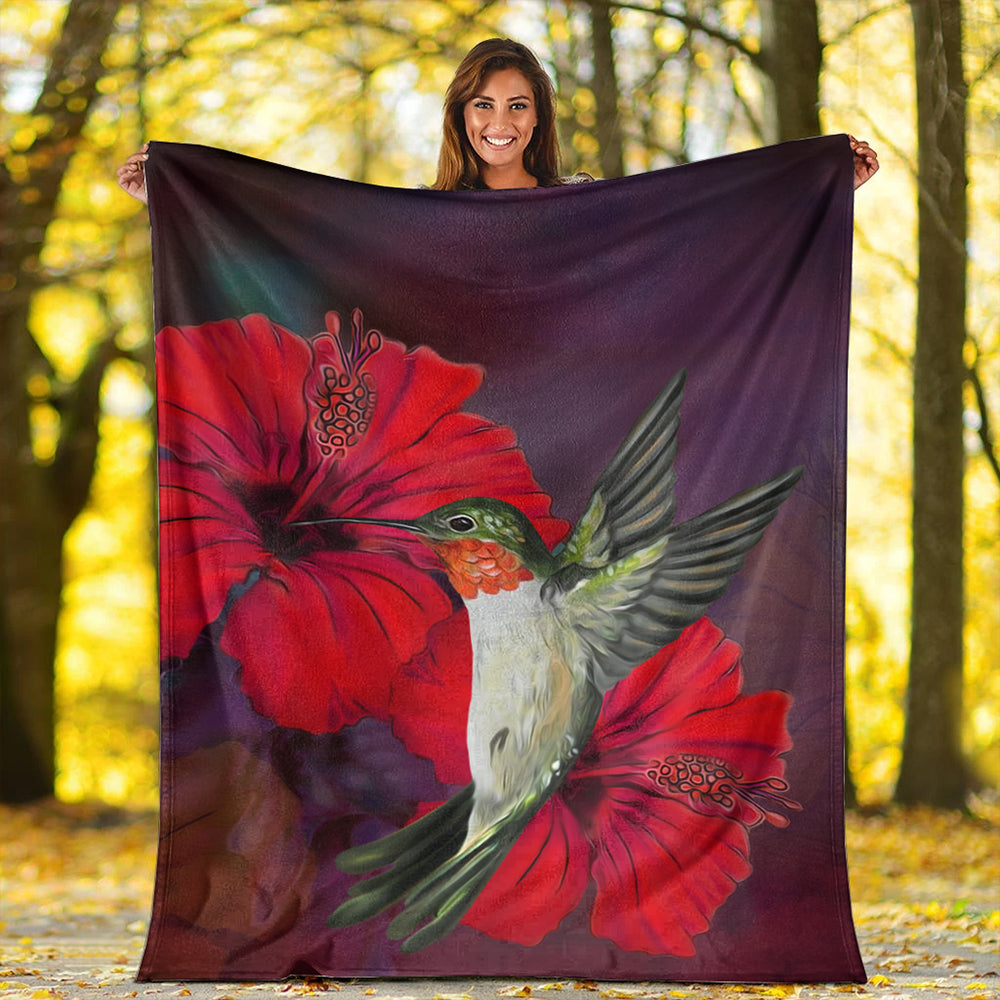 Hawaii Premium Blanket Hibiscus Hummingbird