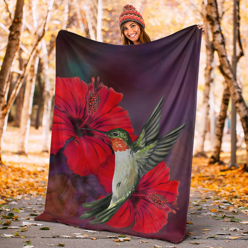 Hawaii Premium Blanket Hibiscus Hummingbird