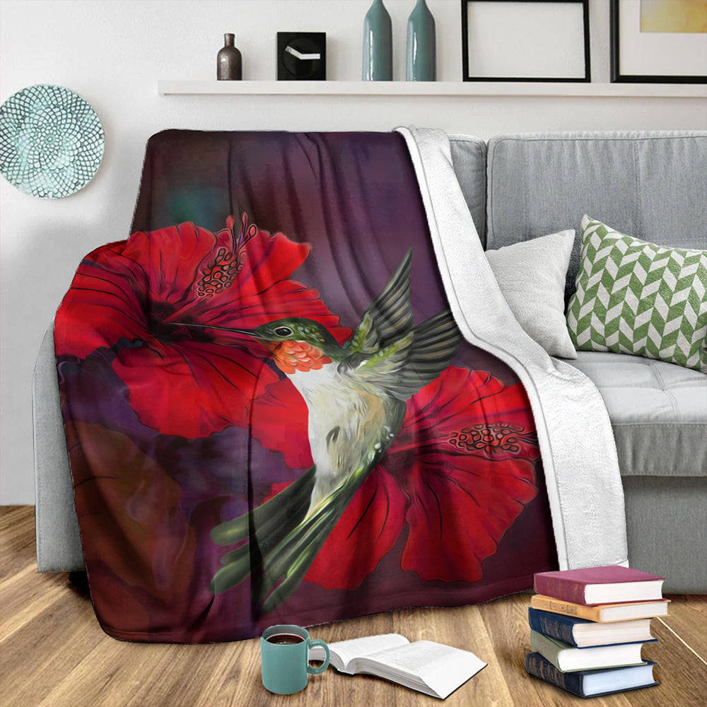 Hawaii Premium Blanket Hibiscus Hummingbird