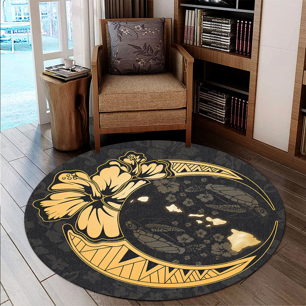 Hawaii Round Rug Hibiscus Map On The Moon