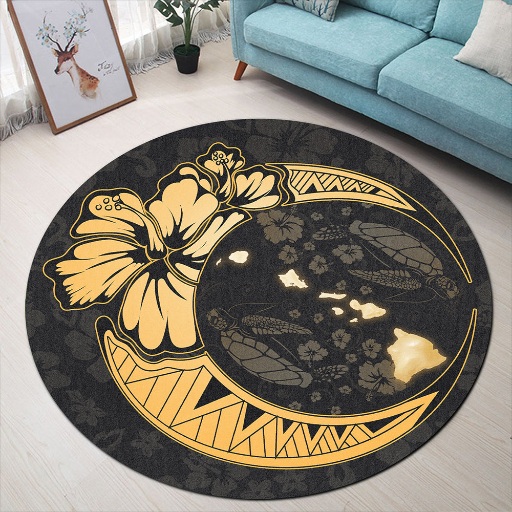 Hawaii Round Rug Hibiscus Map On The Moon