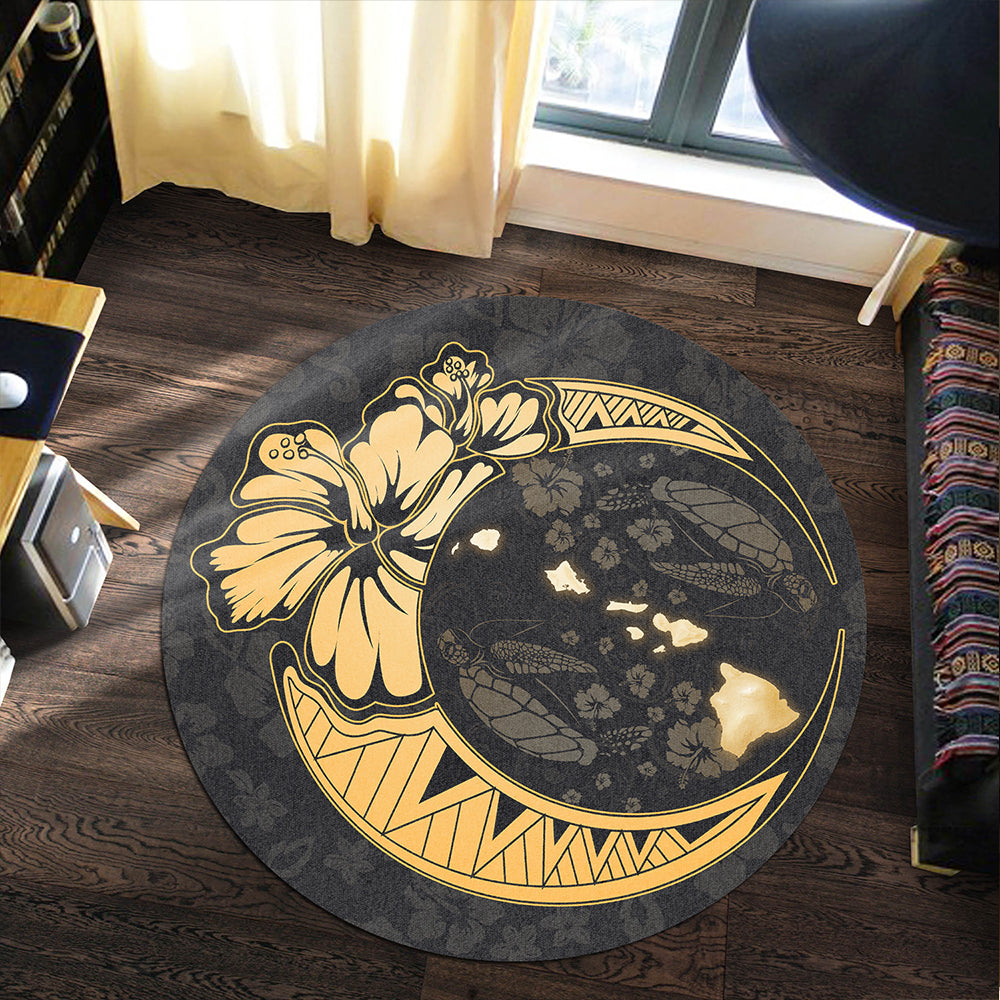 Hawaii Round Rug Hibiscus Map On The Moon