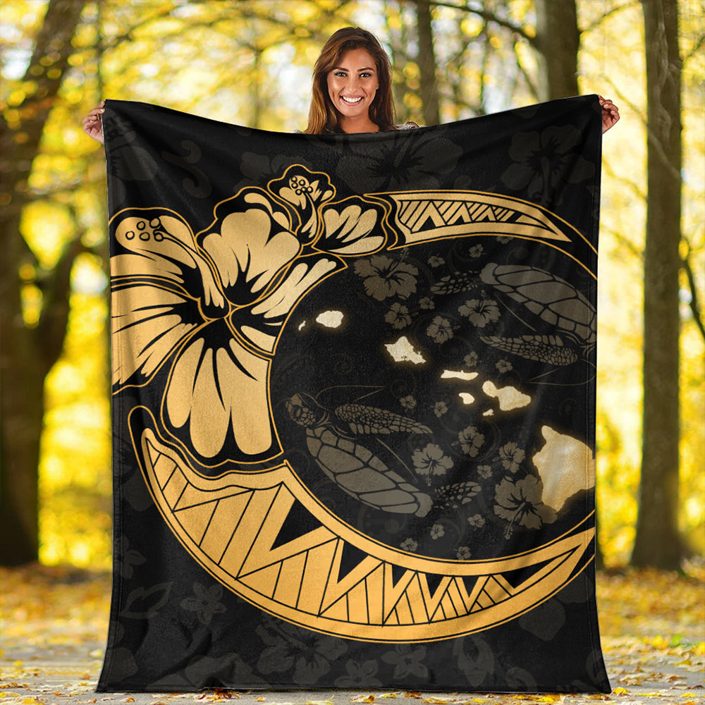 Hawaii Premium Blanket Hibiscus Map On The Moon