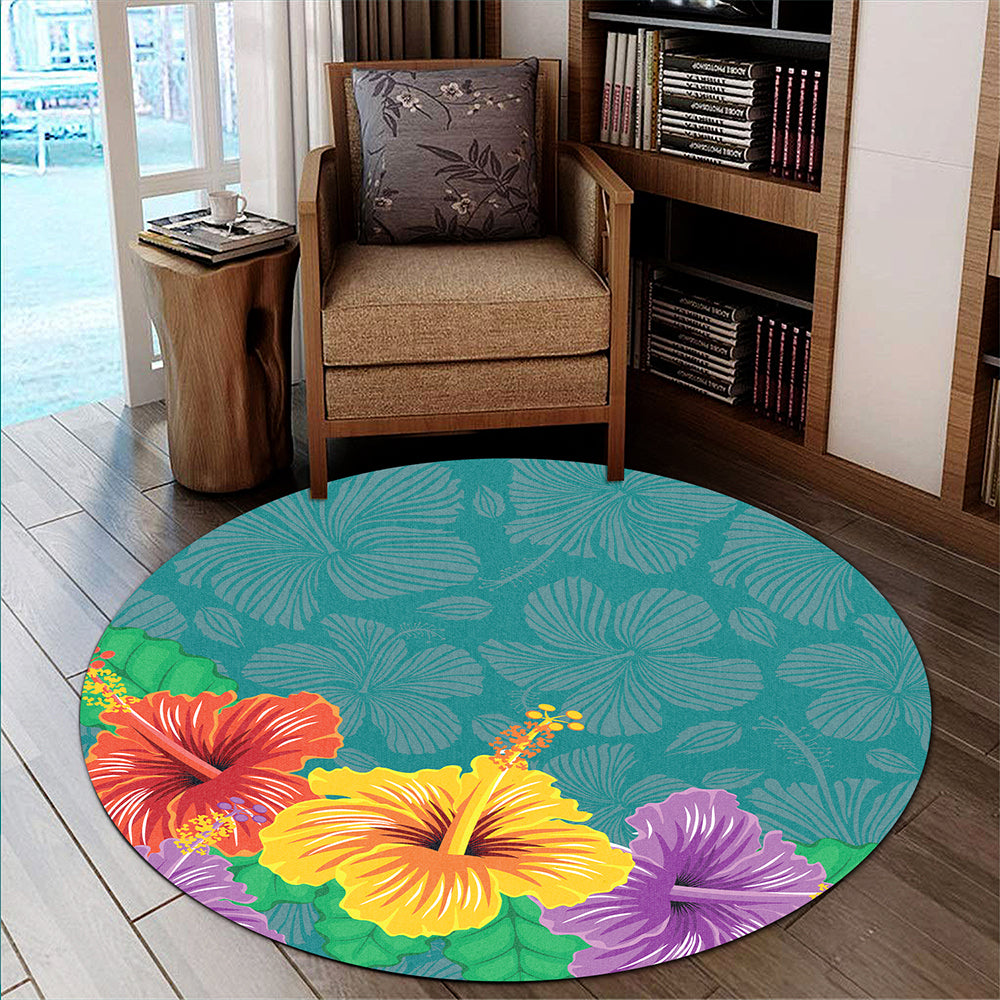 Hawaii Round Rug Hibiscus More Color