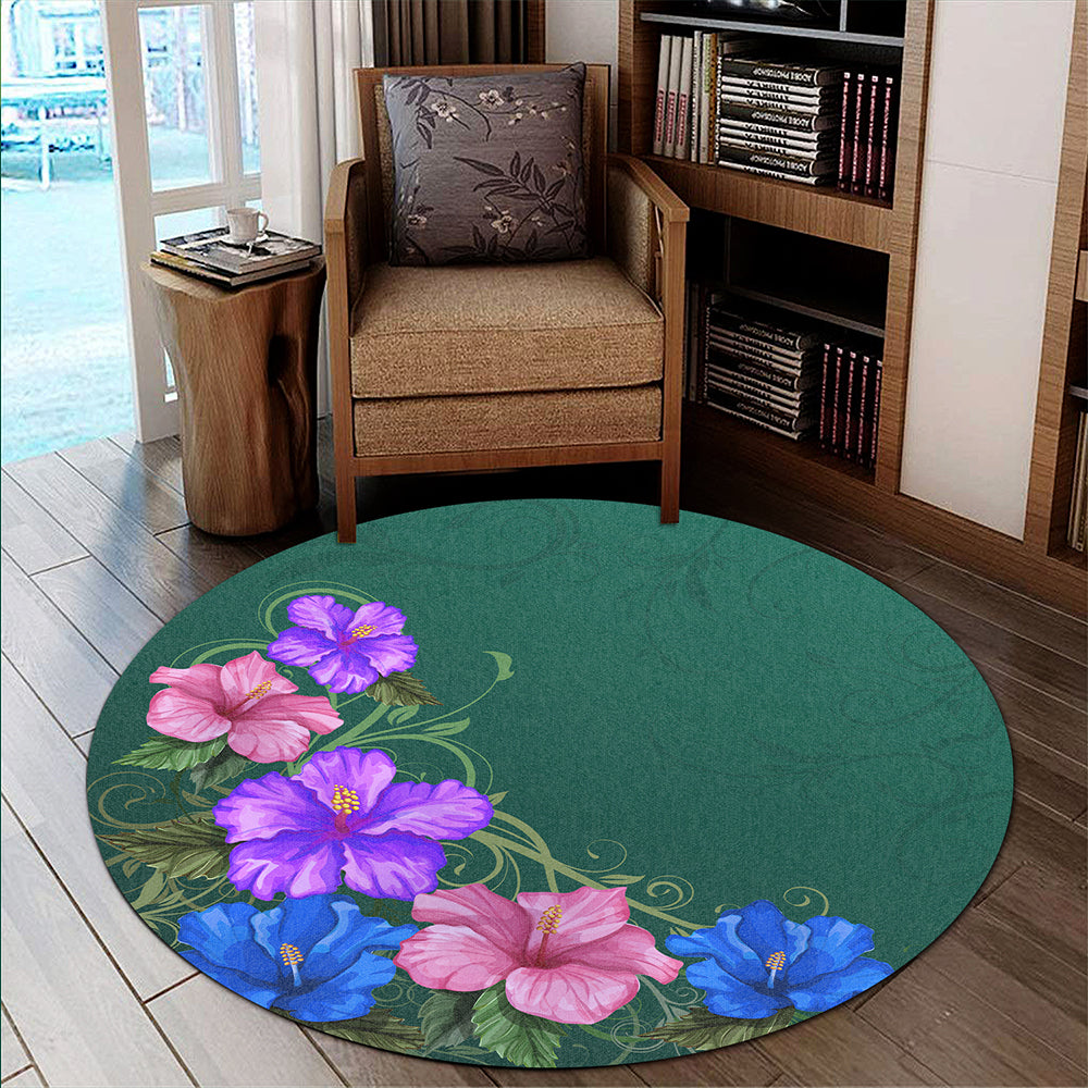 Hawaii Round Rug Hibiscus More Colorful