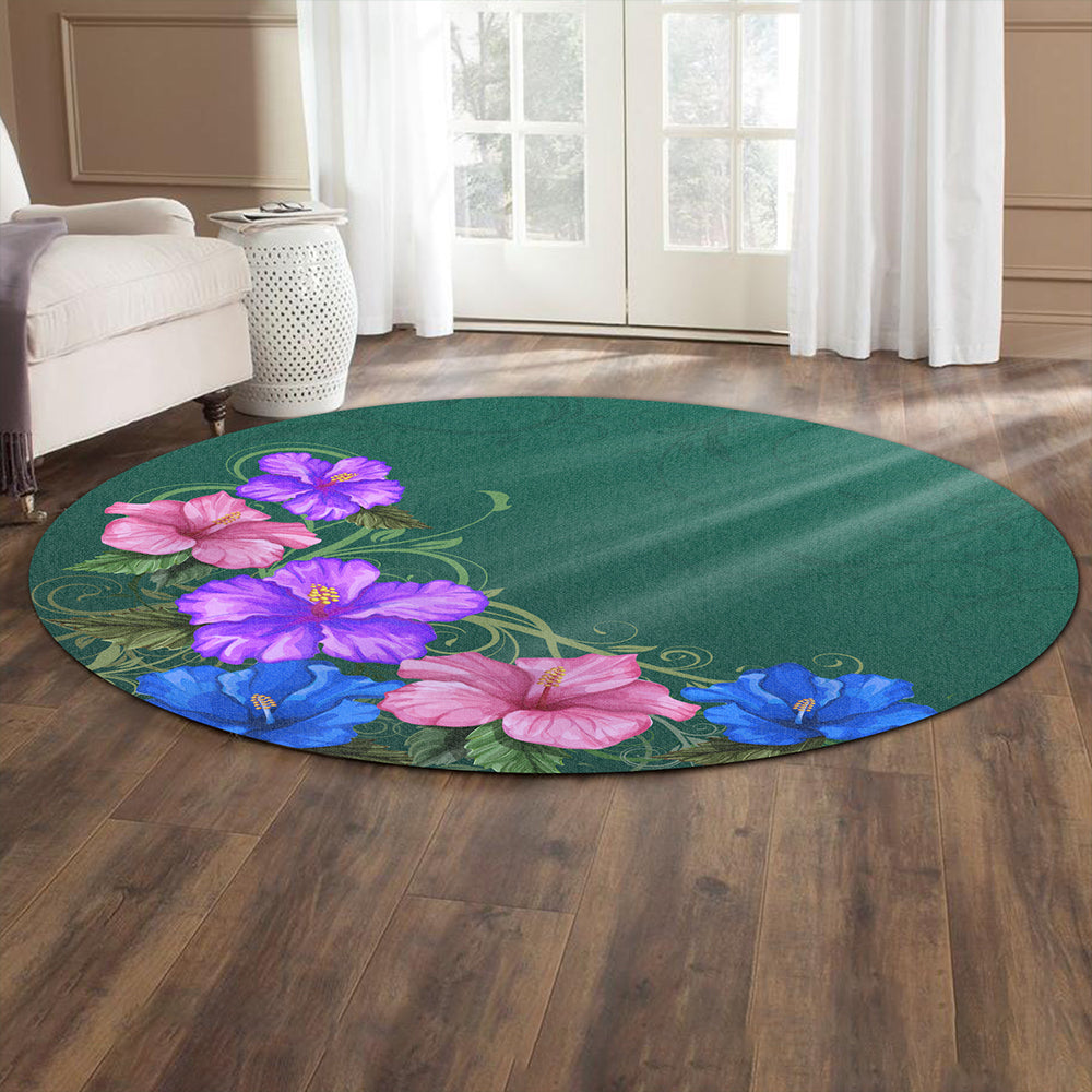 Hawaii Round Rug Hibiscus More Colorful