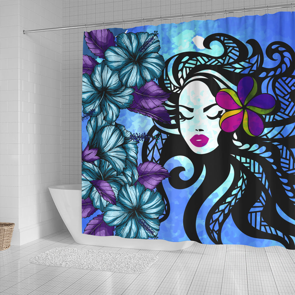 Hawaii Shower Curtain Hibiscus Polynesian Hula Girl