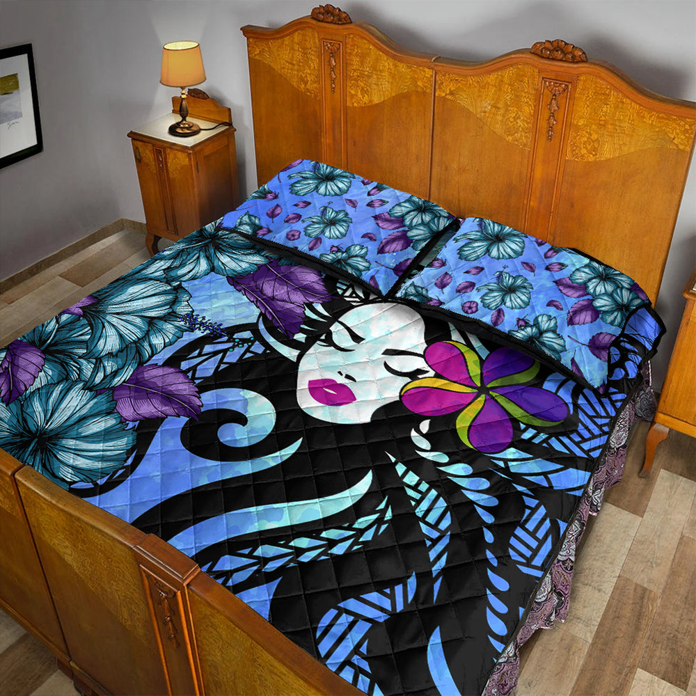 Hawaii Quilt Bed Set Hibiscus Polynesian Hula Girl