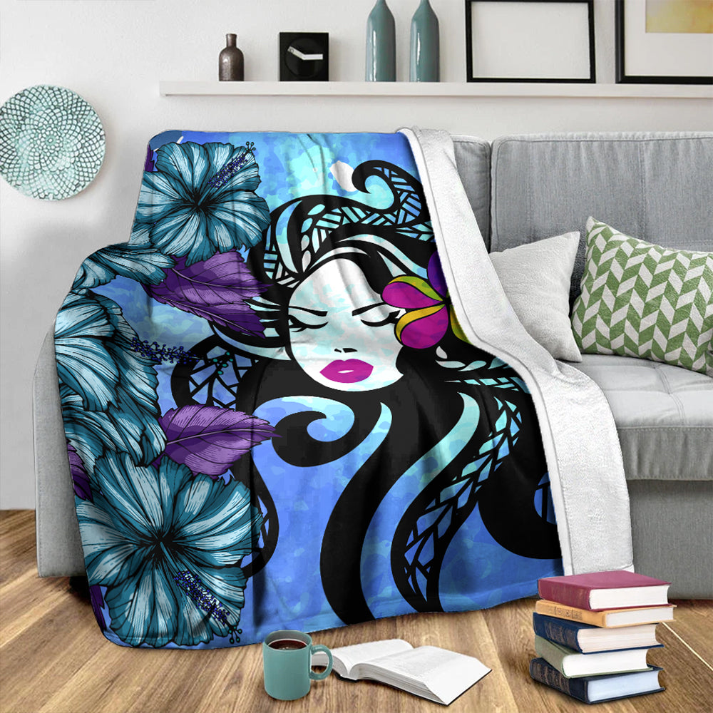 Hawaii Premium Blanket Hibiscus Polynesian Hula Girl
