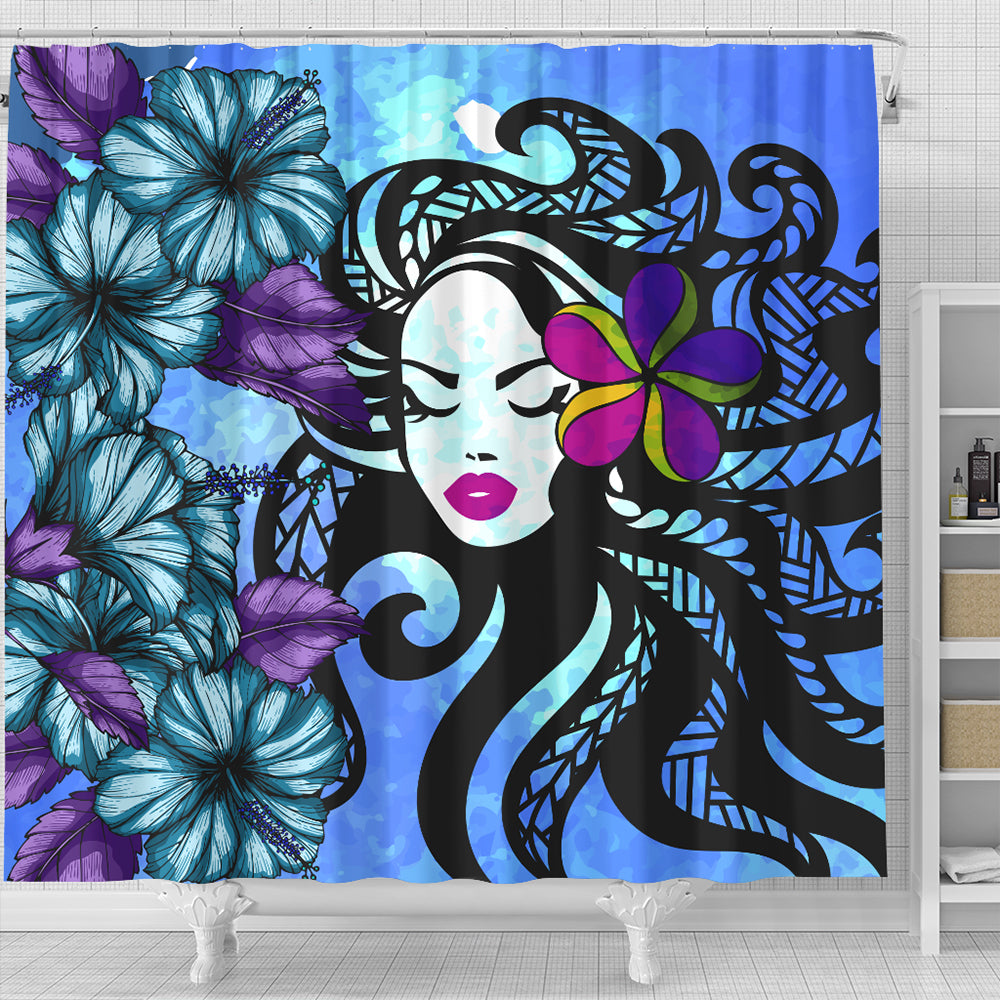 Hawaii Shower Curtain Hibiscus Polynesian Hula Girl