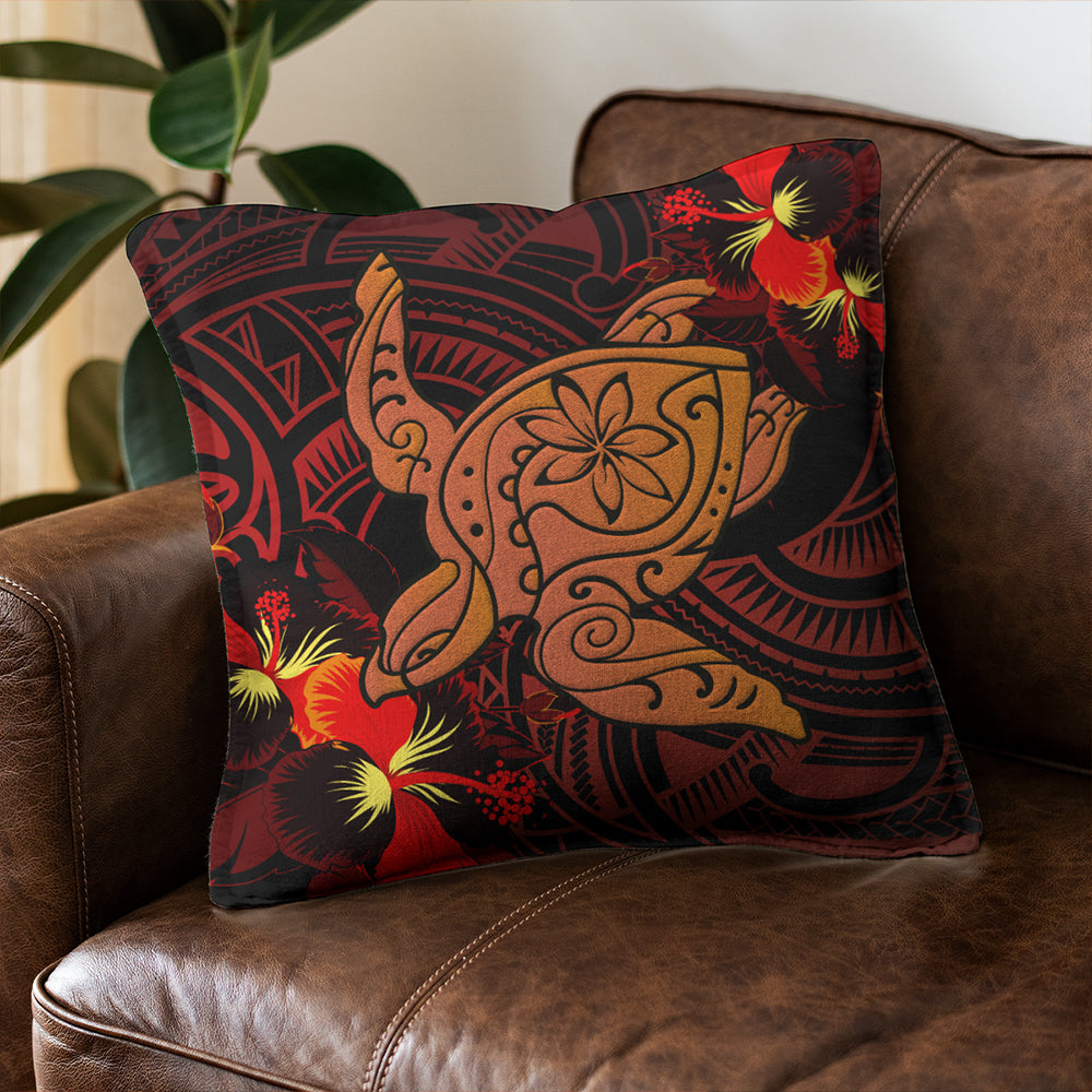 Hawaii Pillow Cover Hibiscus Polynesian Red Big Turtle