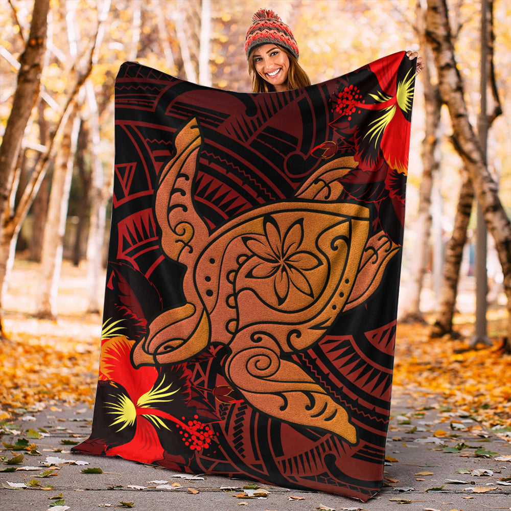 Hawaii Premium Blanket Hibiscus Polynesian Red Big Turtle