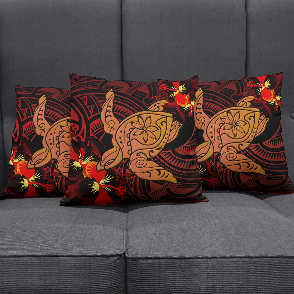 Hawaii Pillow Cover Hibiscus Polynesian Red Big Turtle