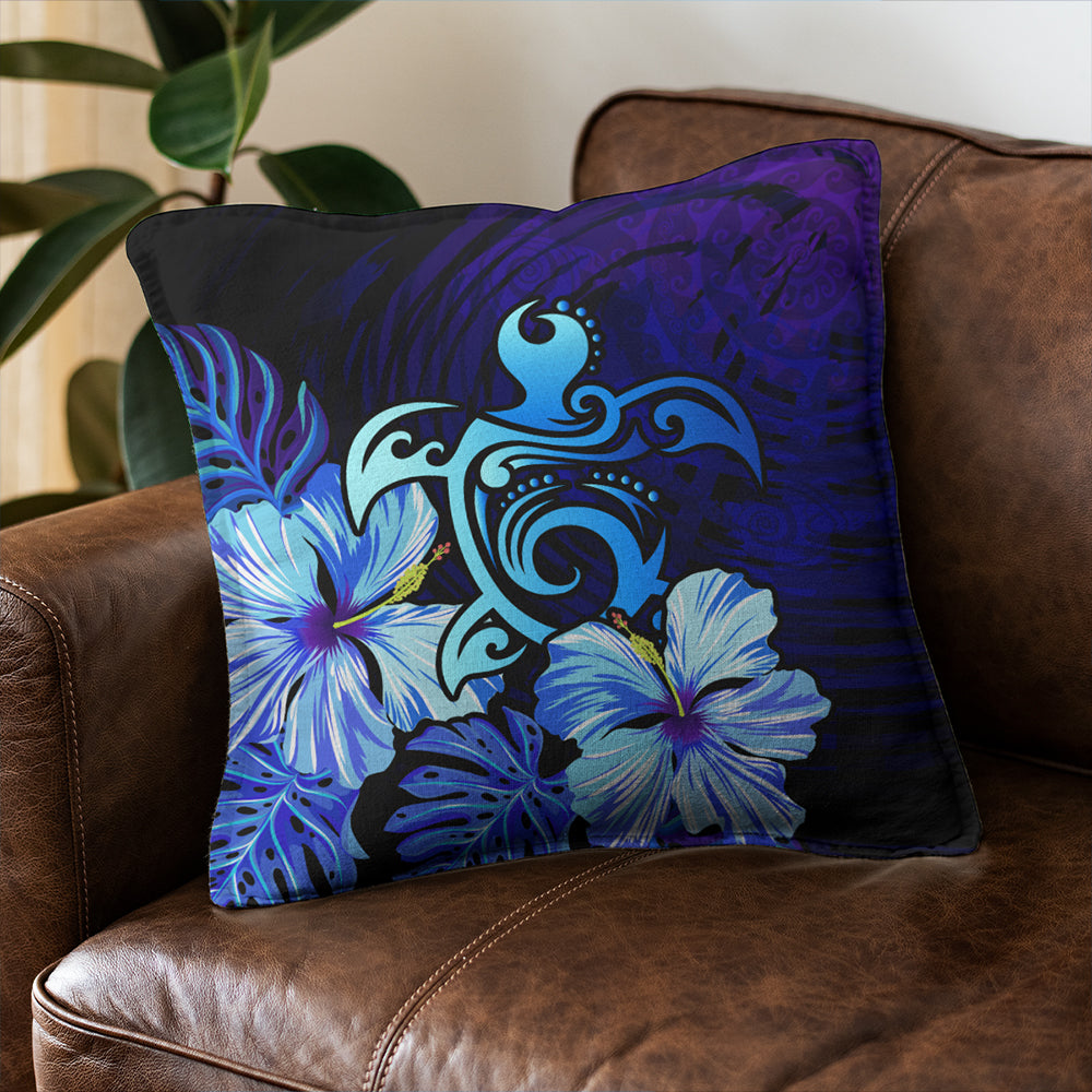 Hawaii Pillow Cover Hibiscus Tropical Deep Ocean Turtle Sea