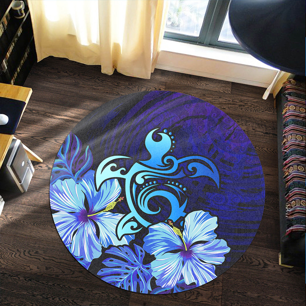 Hawaii Round Rug Hibiscus Tropical Deep Ocean Turtle Sea