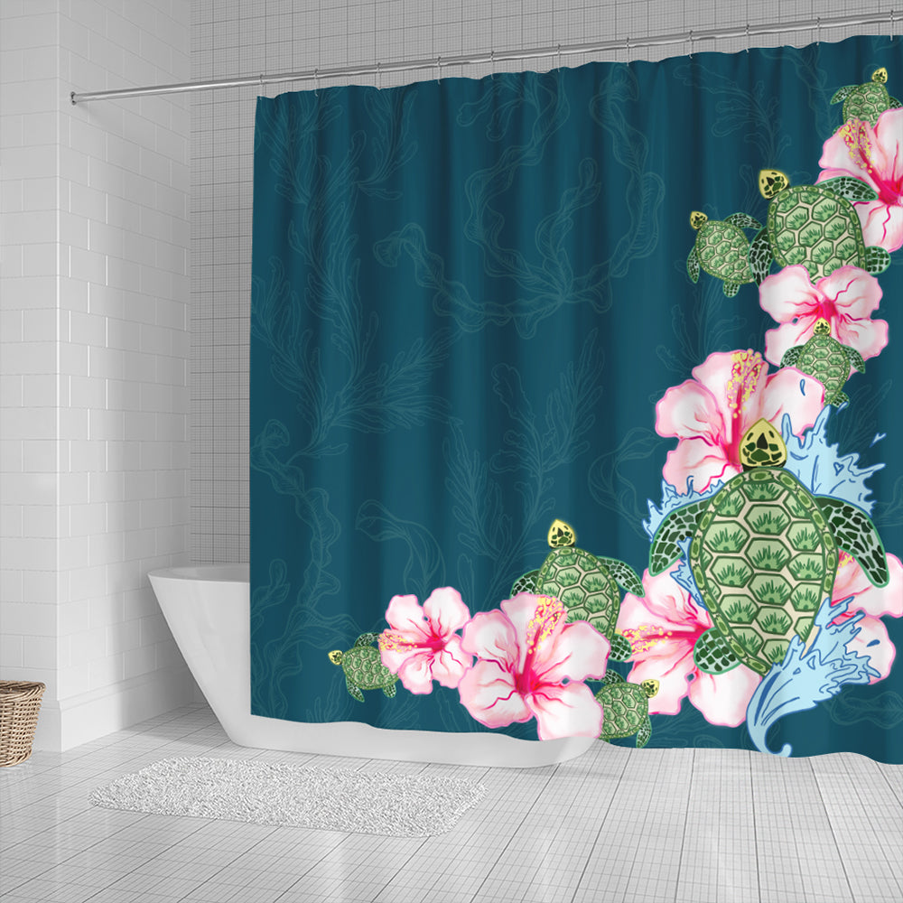 Hawaii Shower Curtain Hibiscus Turtle Dance