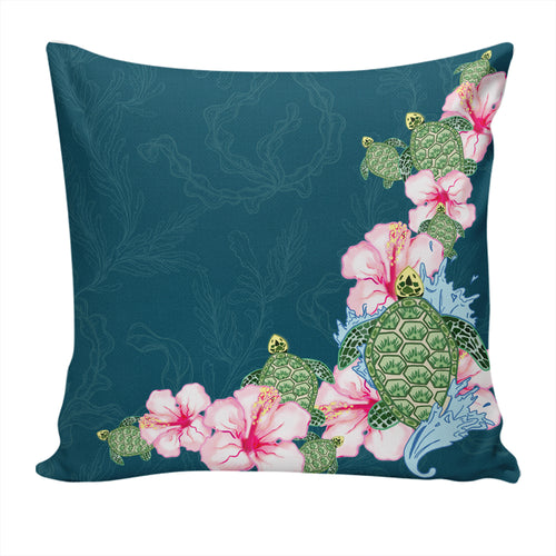 Hawaii Pillow Cover Hibiscus Turtle Dance