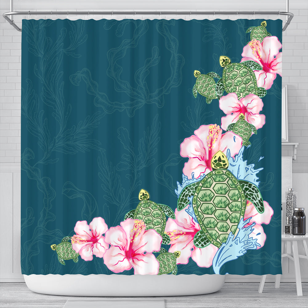 Hawaii Shower Curtain Hibiscus Turtle Dance