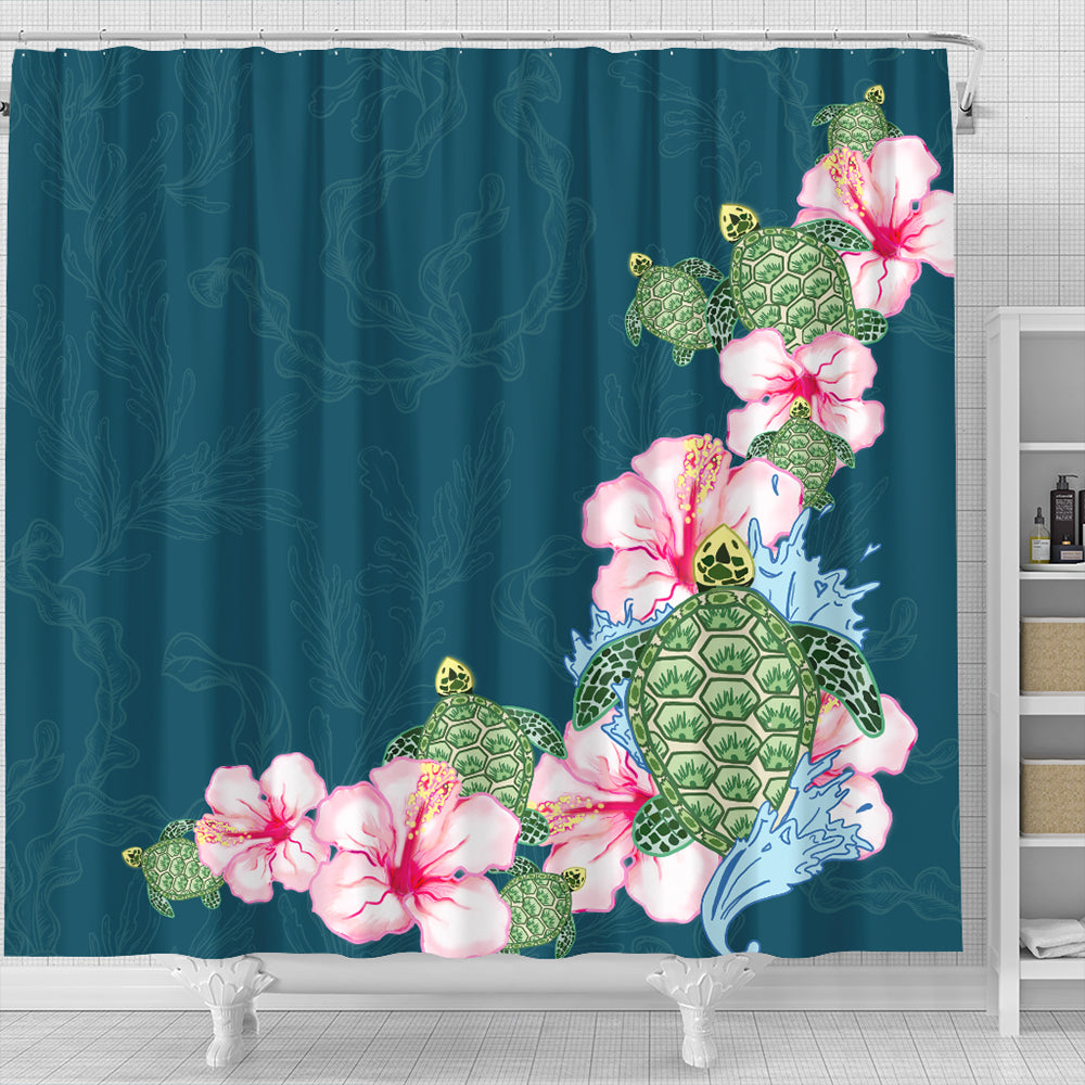 Hawaii Shower Curtain Hibiscus Turtle Dance