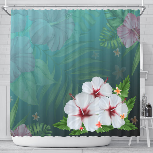 Hawaii Shower Curtain Hibiscus White Flower Gleeful