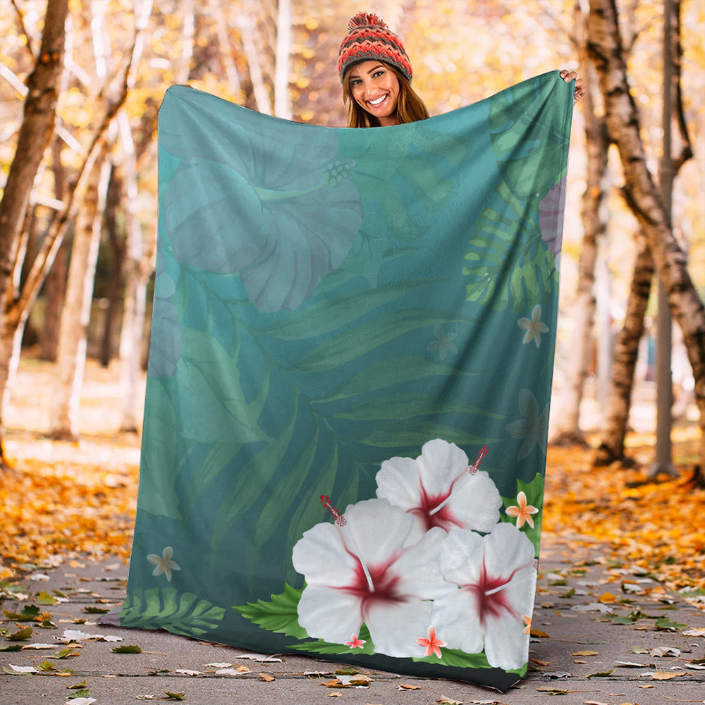 Hawaii Premium Blanket Hibiscus White Flower Gleeful