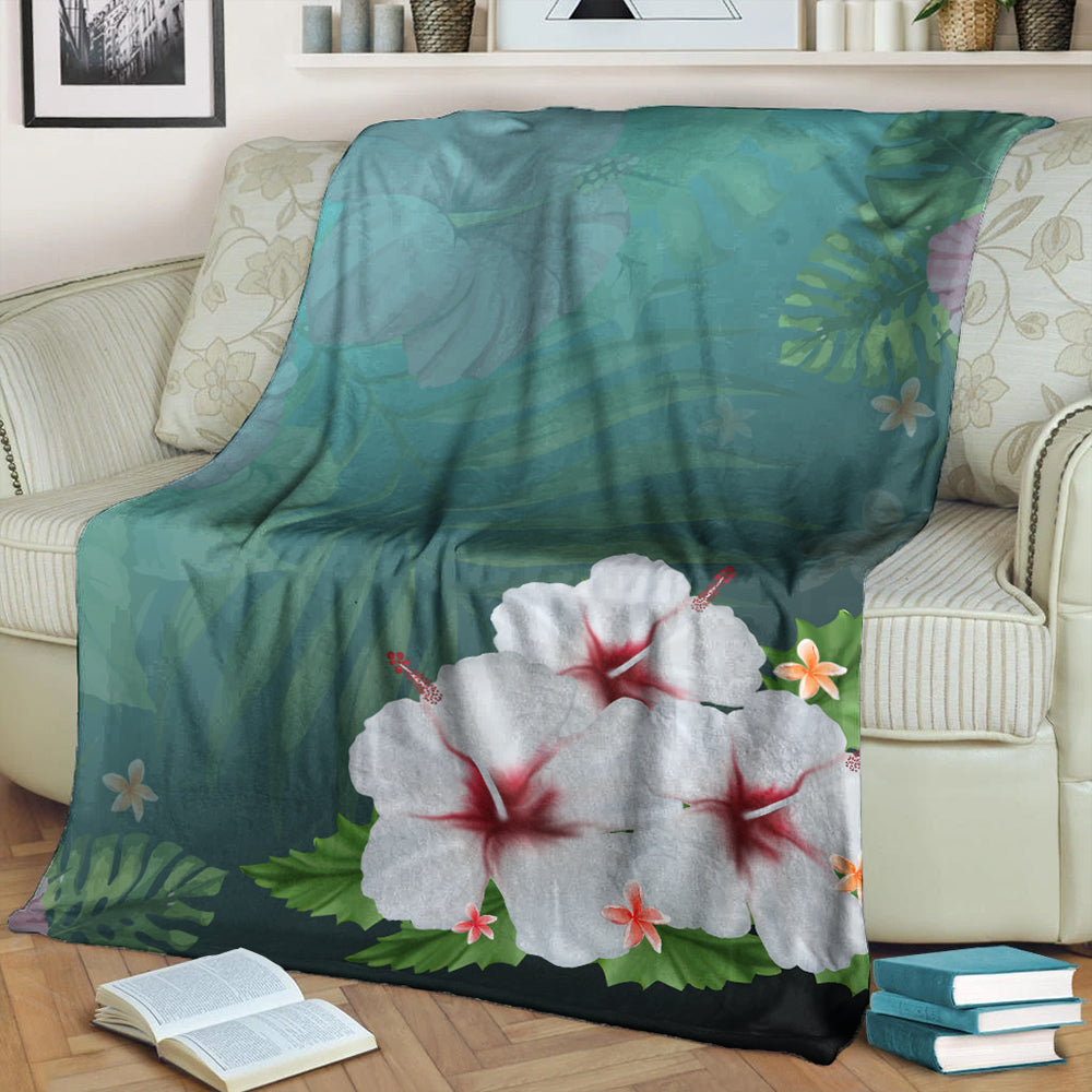 Hawaii Premium Blanket Hibiscus White Flower Gleeful