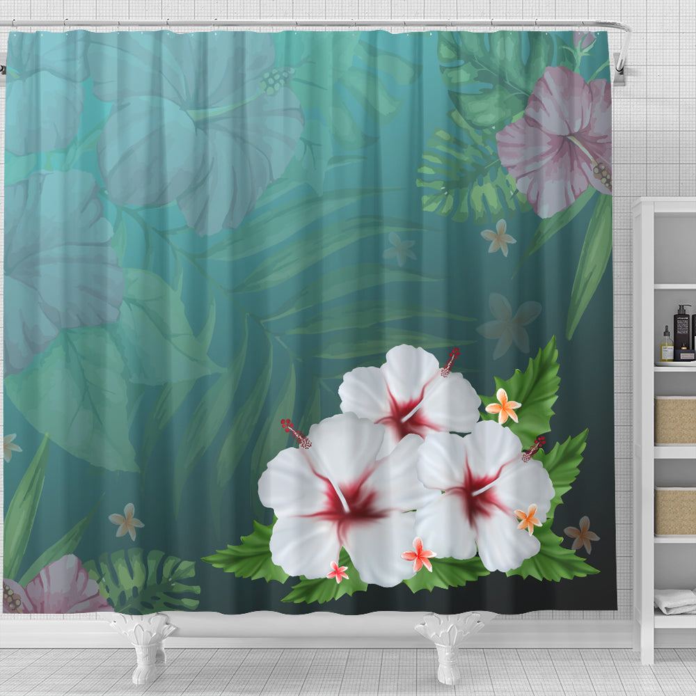 Hawaii Shower Curtain Hibiscus White Flower Gleeful