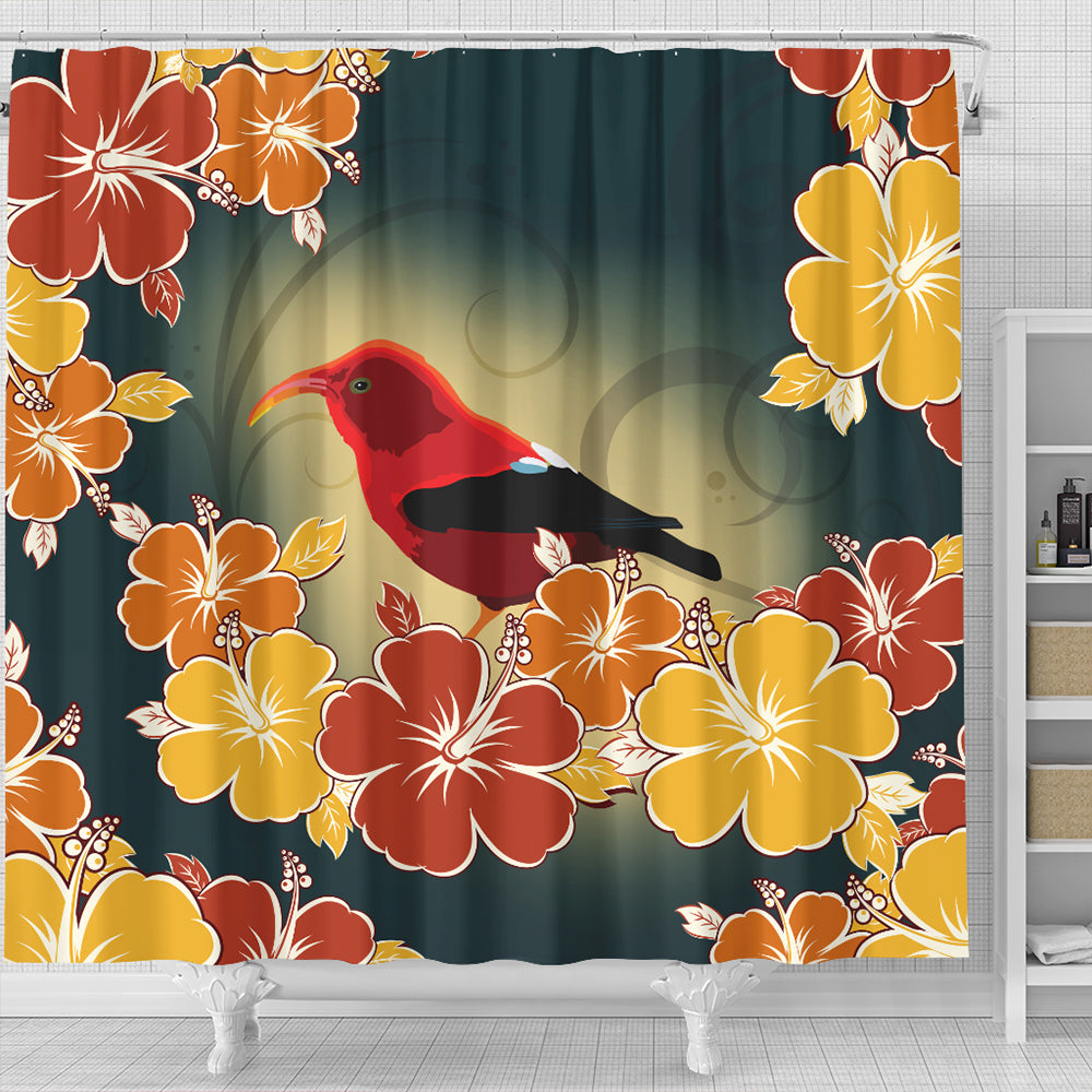 Hawaii Shower Curtain Honeycreeper Hibiscus