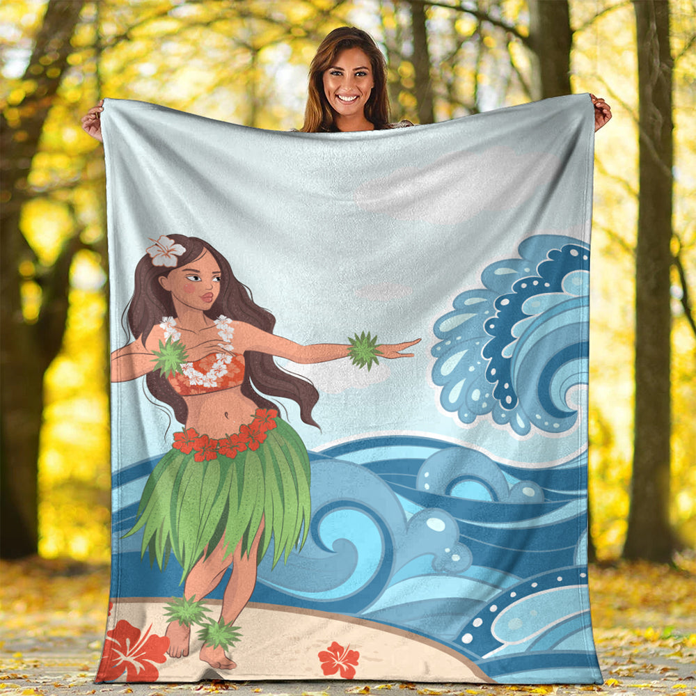 Hawaii Premium Blanket Hula Dance Cartoon
