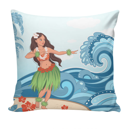 Hawaii Pillow Cover Hula Dance Cartoon