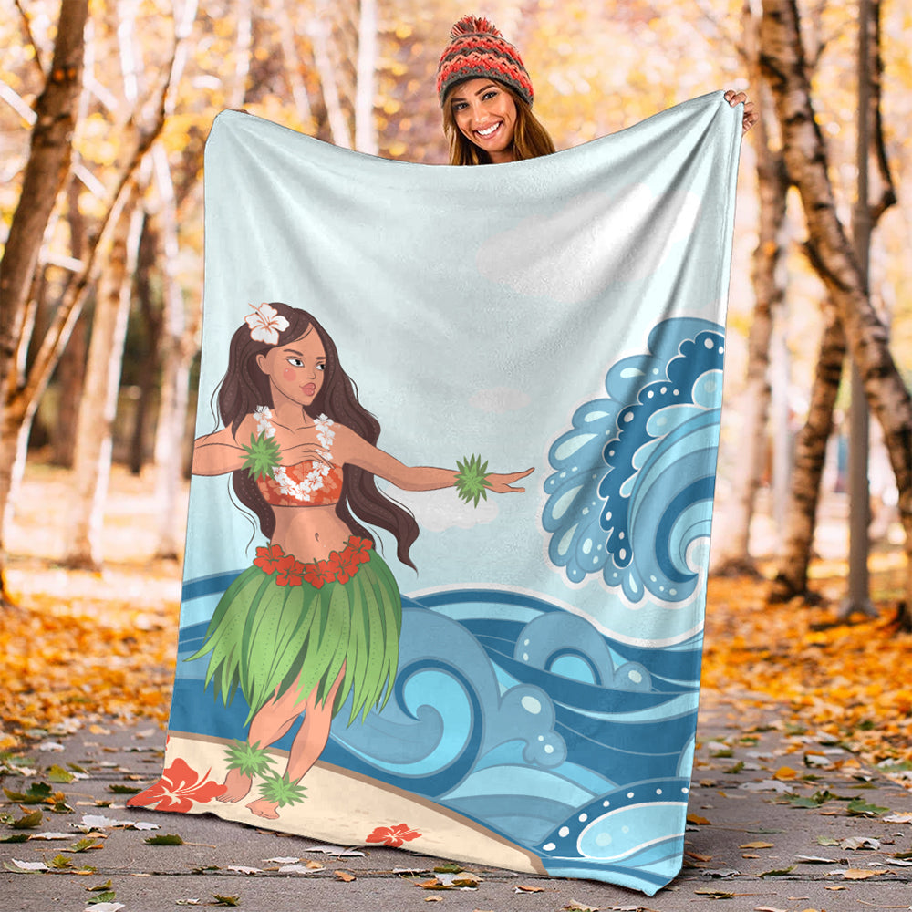 Hawaii Premium Blanket Hula Dance Cartoon