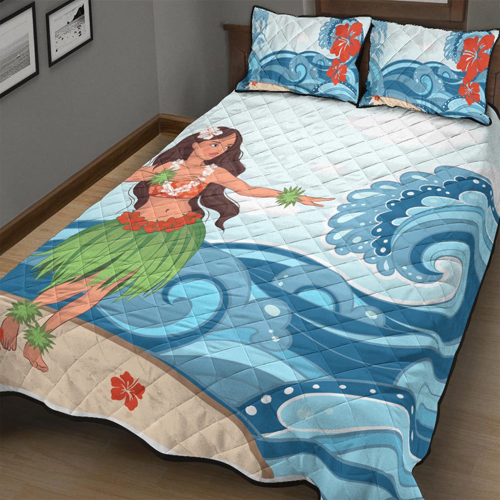 Hawaii Quilt Bed Set Hula Dance Cartoon