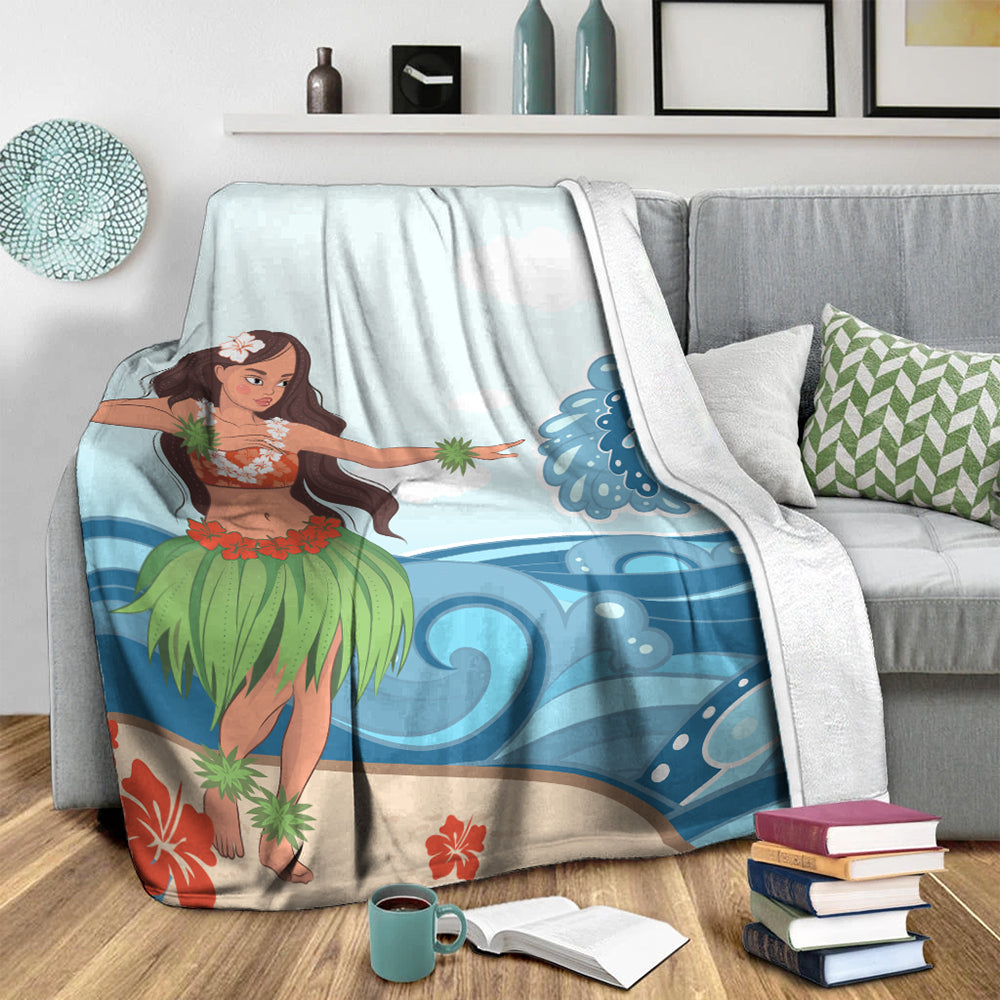Hawaii Premium Blanket Hula Dance Cartoon