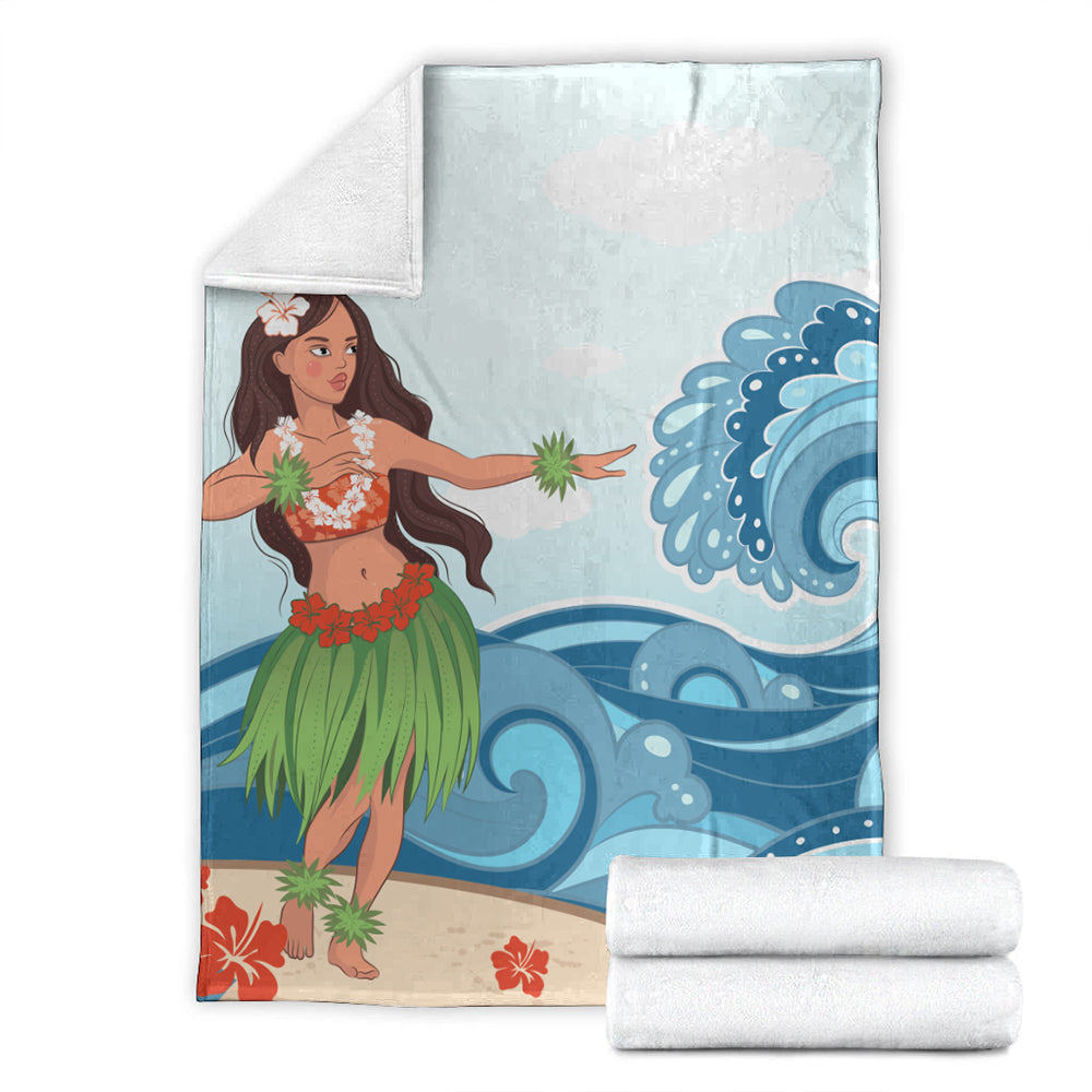 Hawaii Premium Blanket Hula Dance Cartoon