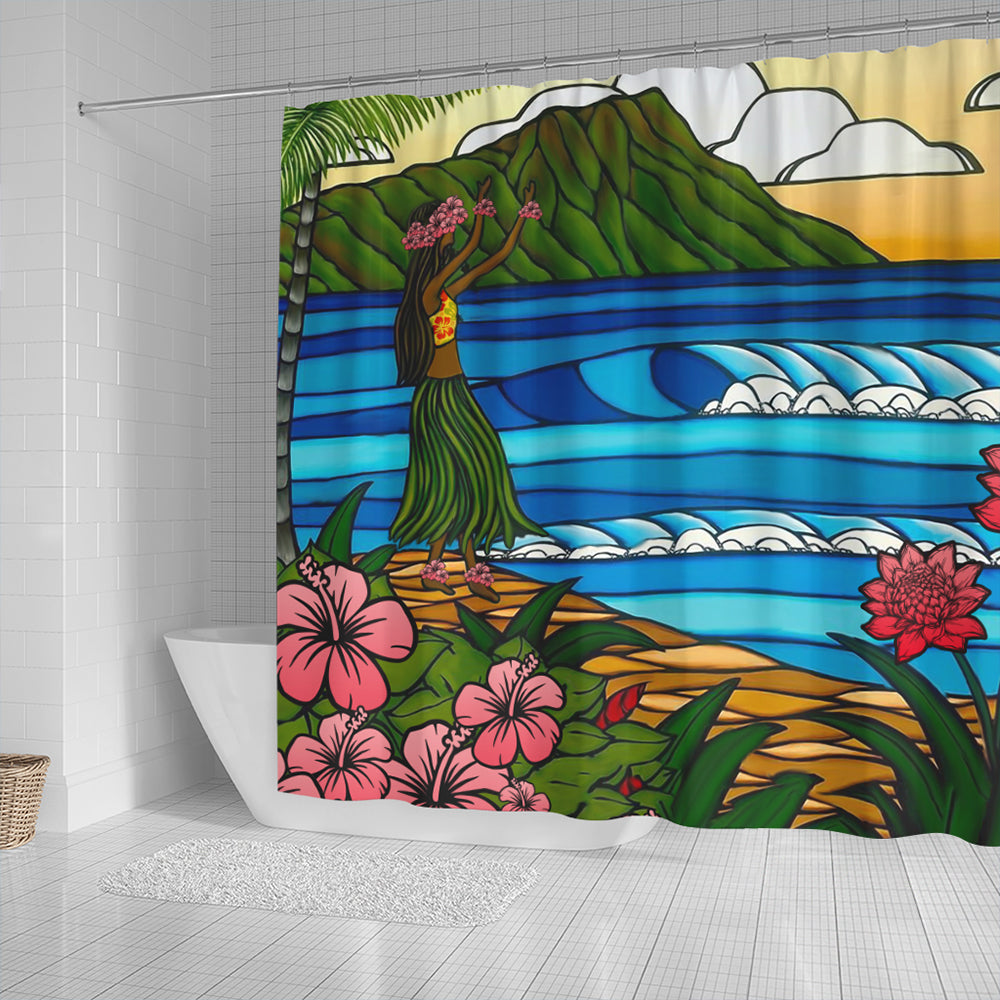 Hawaii Shower Curtain Hula Girl Dance Picture