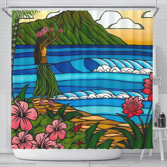 Hawaii Shower Curtain Hula Girl Dance Picture