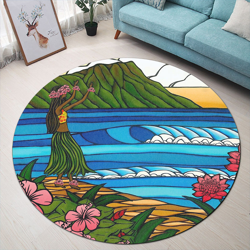 Hawaii Round Rug Hula Girl Dance Picture